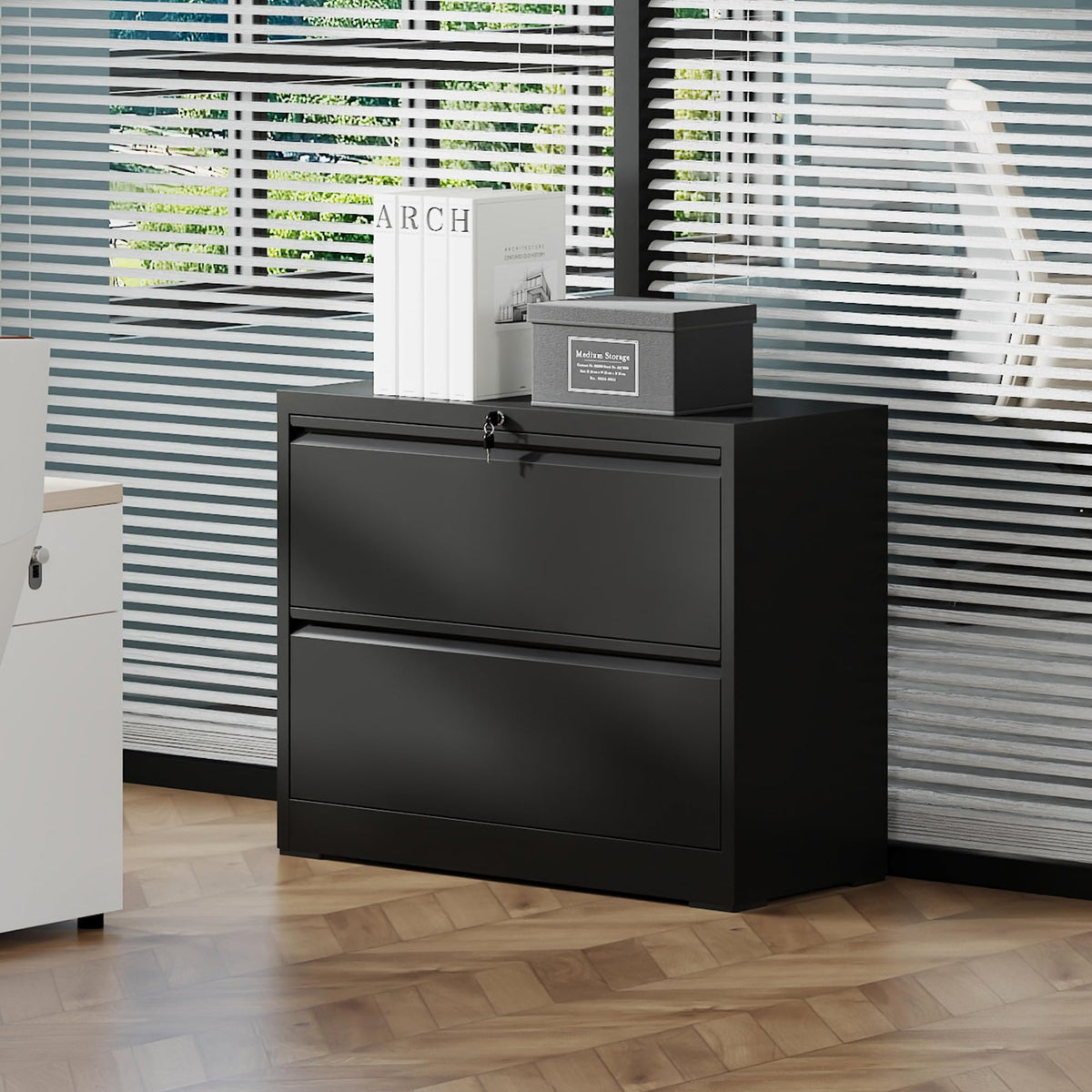 2 Drawer Black Metal File Cabinet with Lock H6548