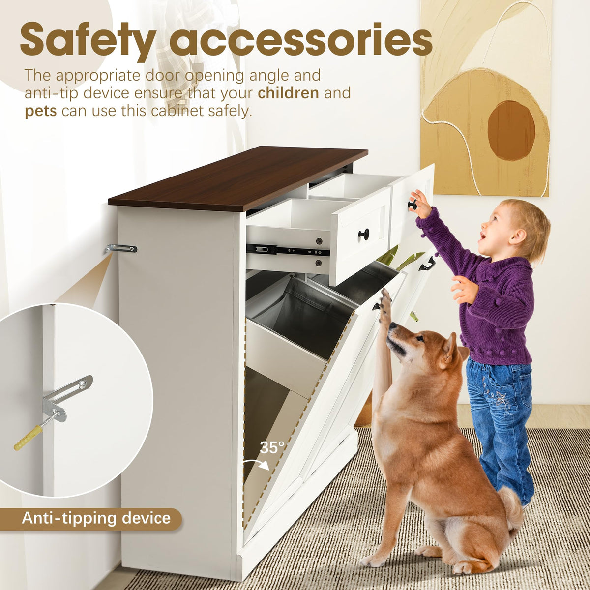 Double Laundry Hamper Cabinet with 2 Drawer U8857