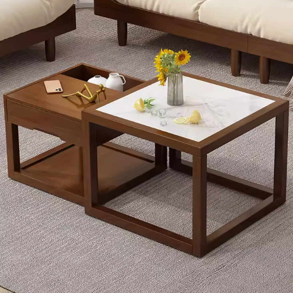 Square Two-Piece Coffee Table Set with Hidden Drawer Storage D7262