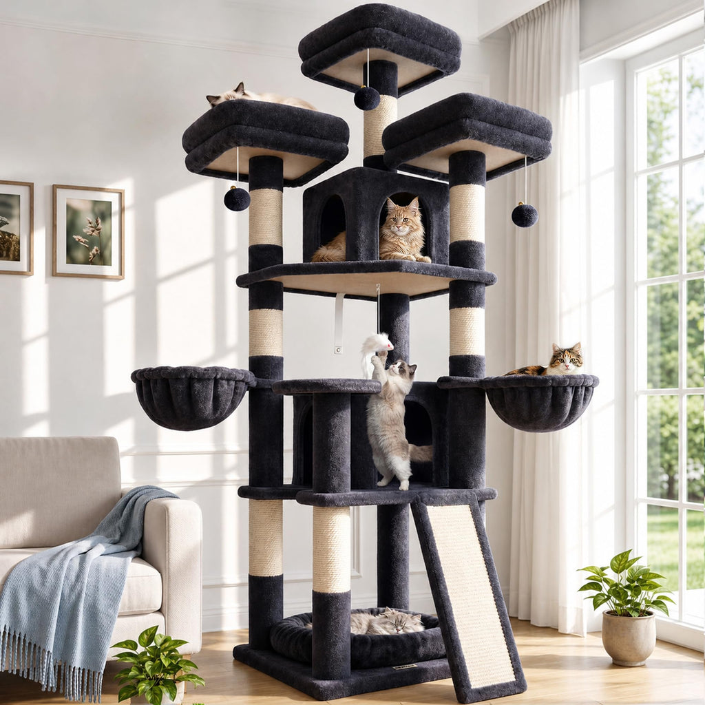 70 Inch Dark Gray Cat Tree with Scratching Post O2112