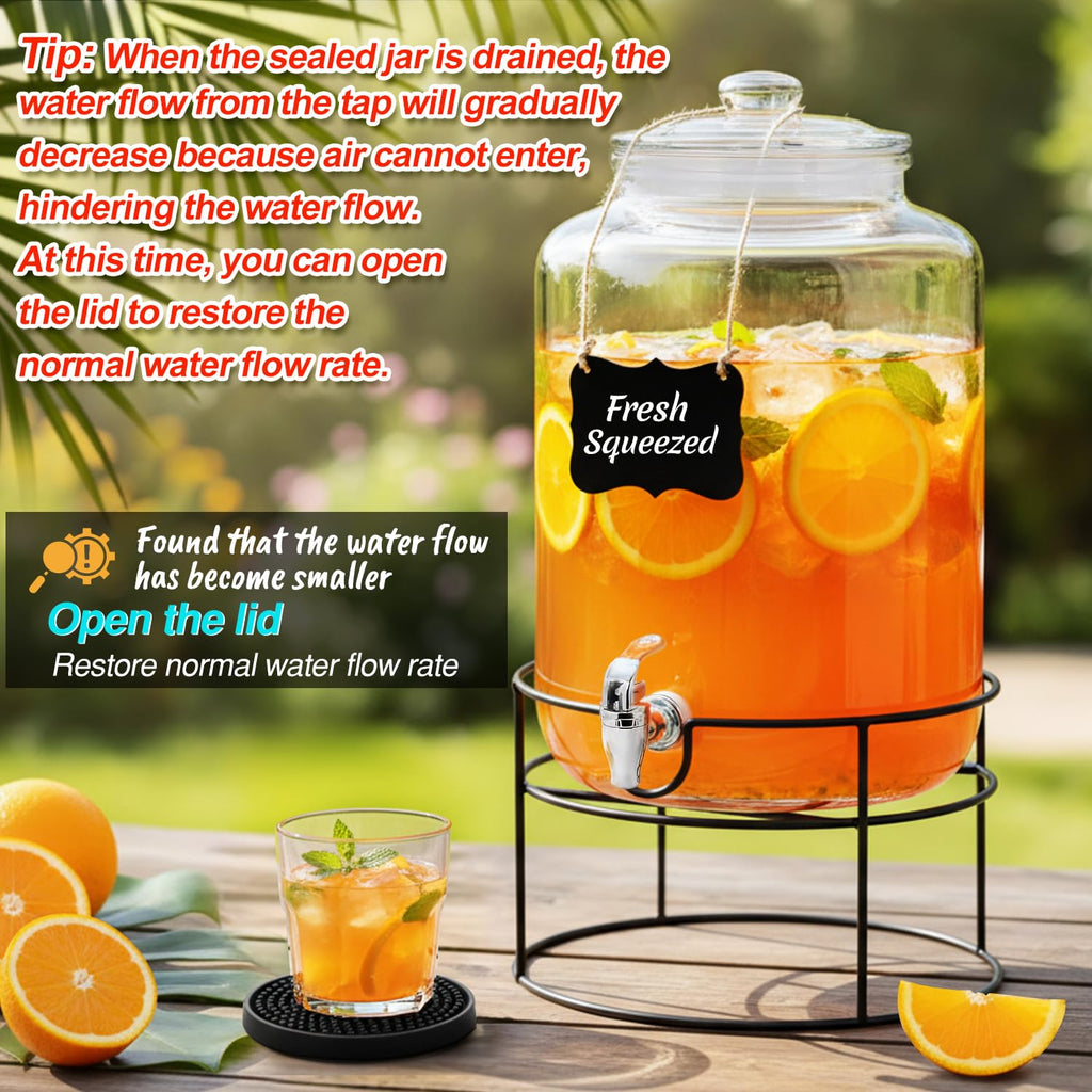 4 Gallon Glass Beverage Dispenser with Stand and Spigot A86843