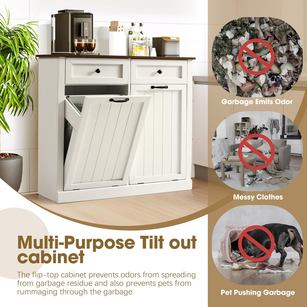 Double Laundry Hamper Cabinet with 2 Drawer U8857