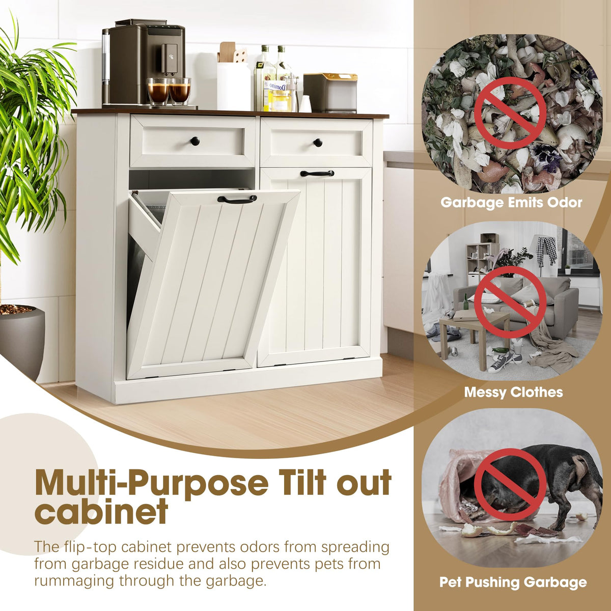 Double Laundry Hamper Cabinet with 2 Drawer U8857