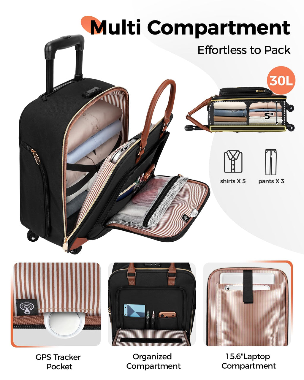16" Rolling Underseat Carry On Luggage with Wheels V9947