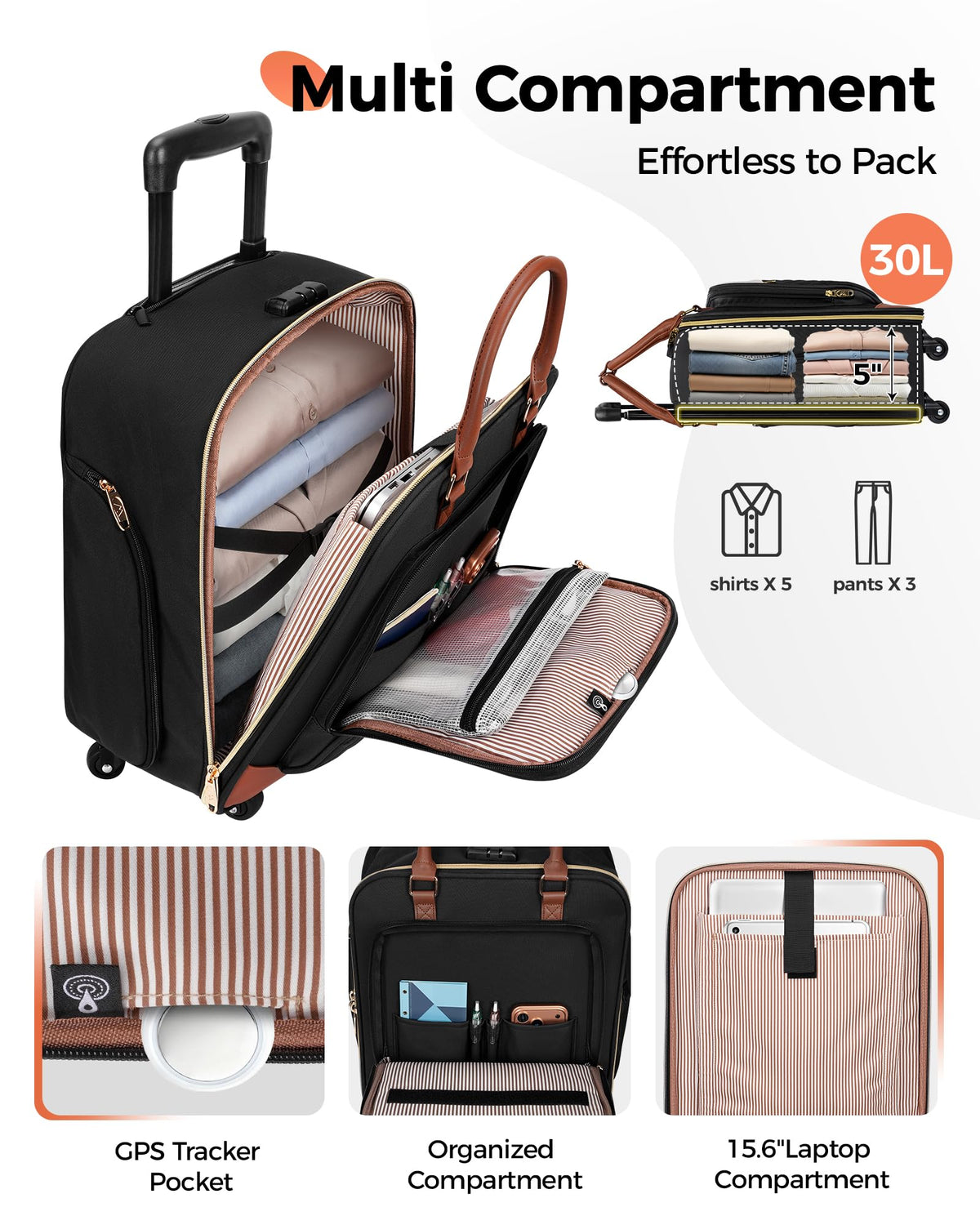 16" Rolling Underseat Carry On Luggage with Wheels V9947