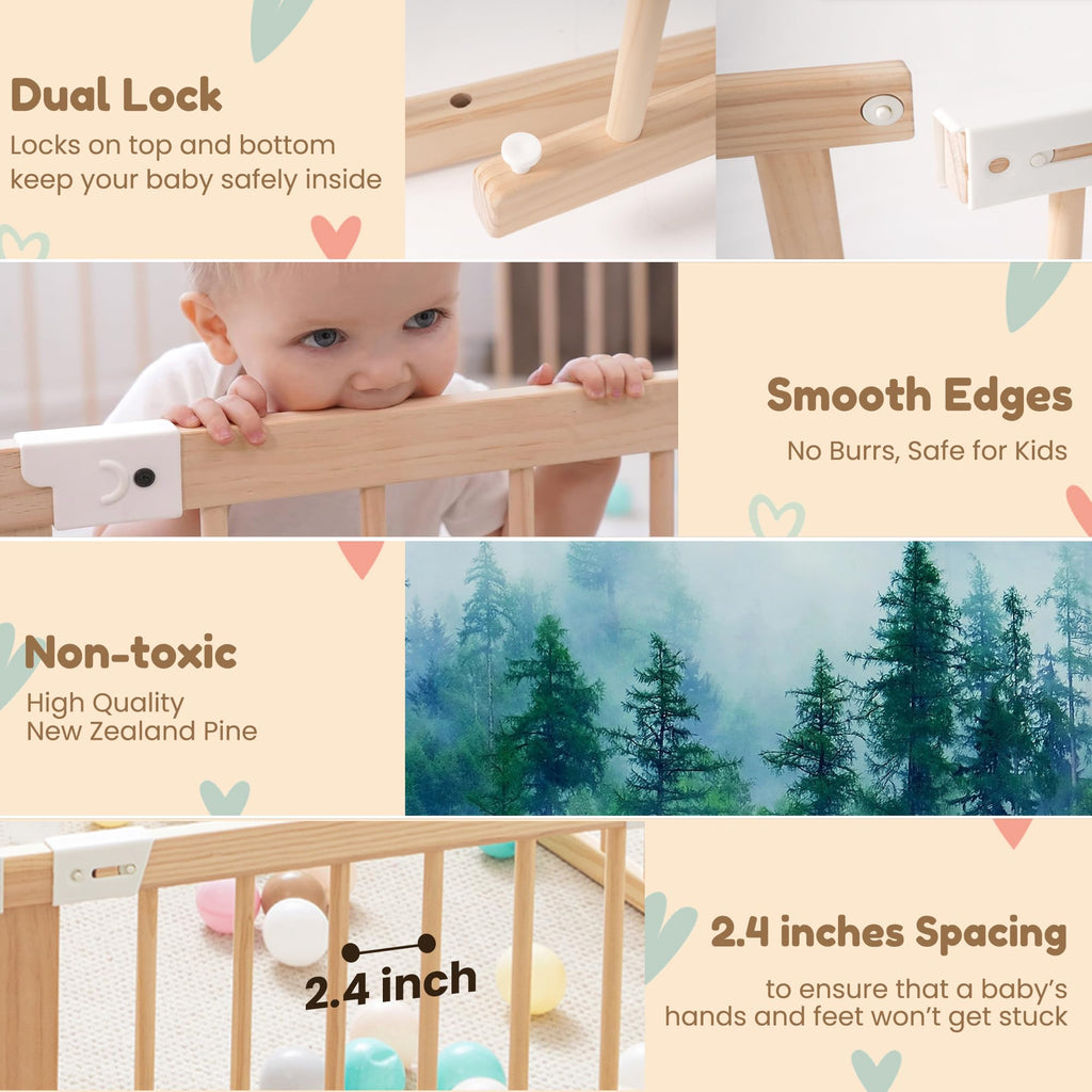 Foldable Wooden Baby Playpen with Gate S119298