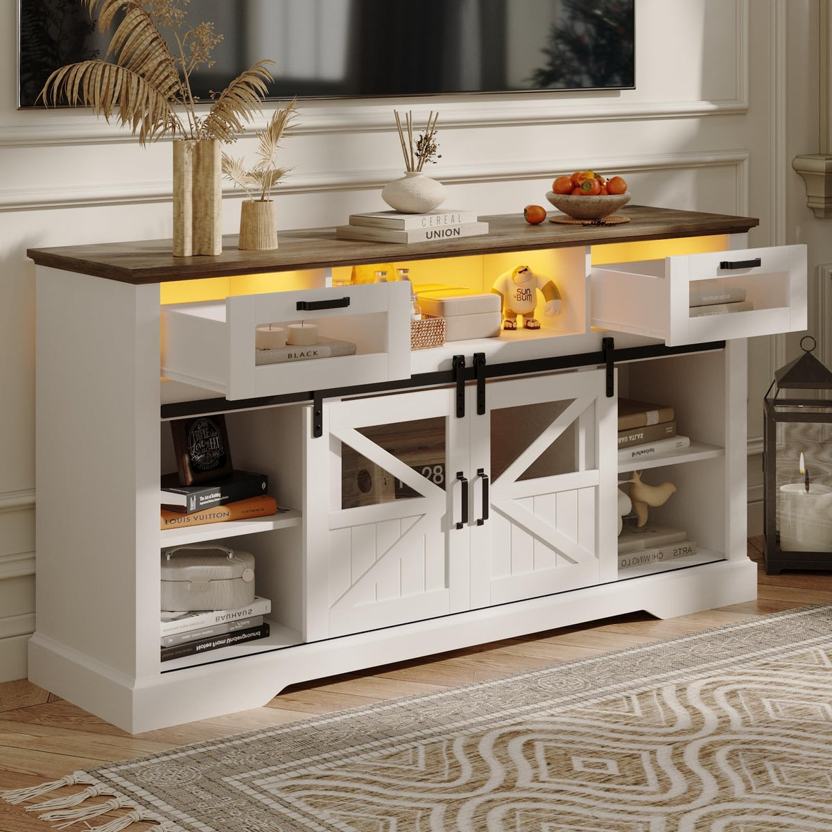 TV Stand with Storage Cabinet and Sliding Barn Doors U690