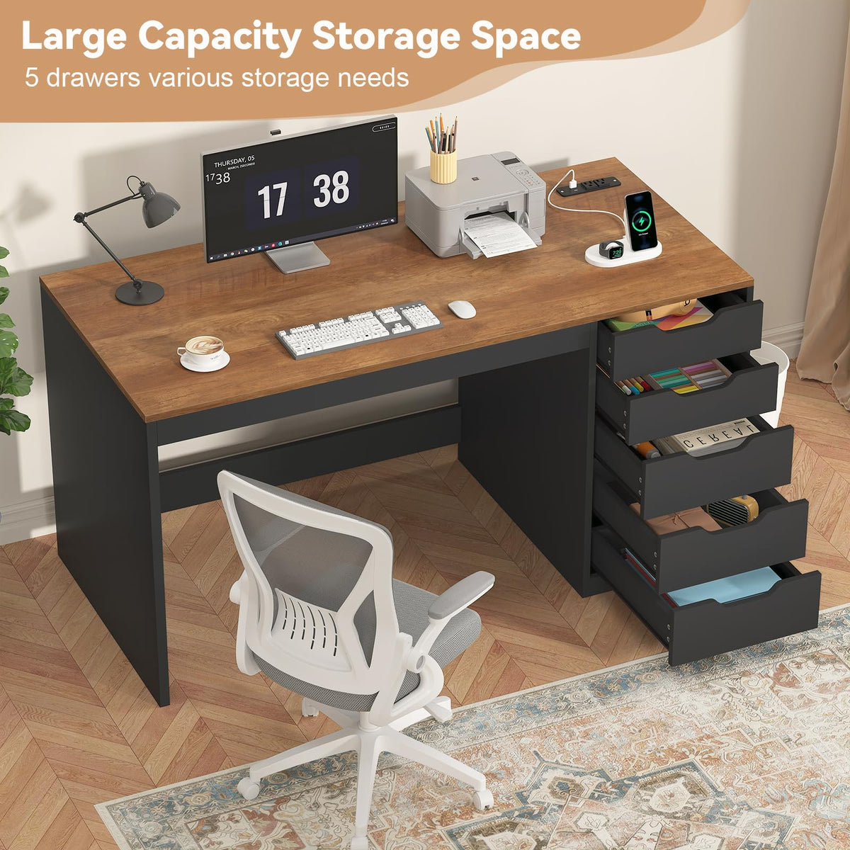 47 Inch Computer Desk with 5 Drawers N194181