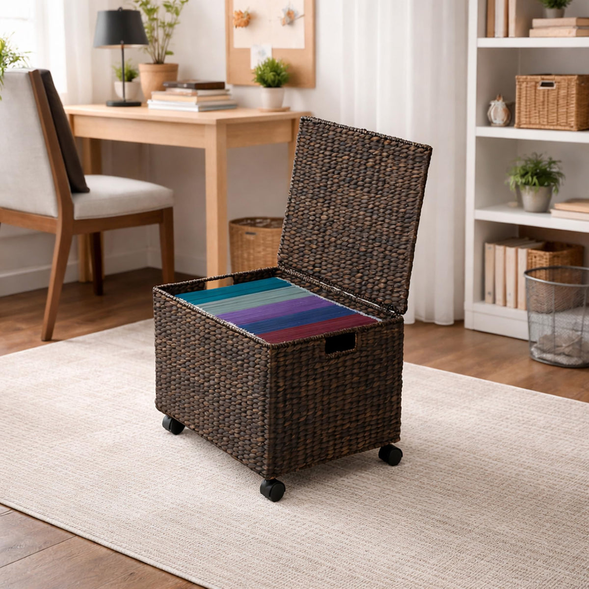 Espresso Rolling File Organizer with Lid and Wheels R63396