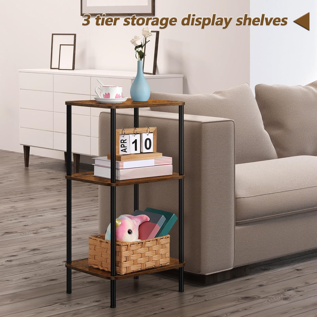 3 Tier Rustic Brown End Table B945