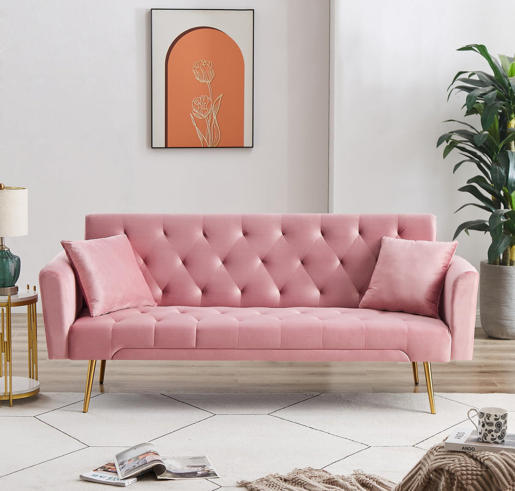 Pink Velvet Convertible Sleeper Sofa Bed C8802