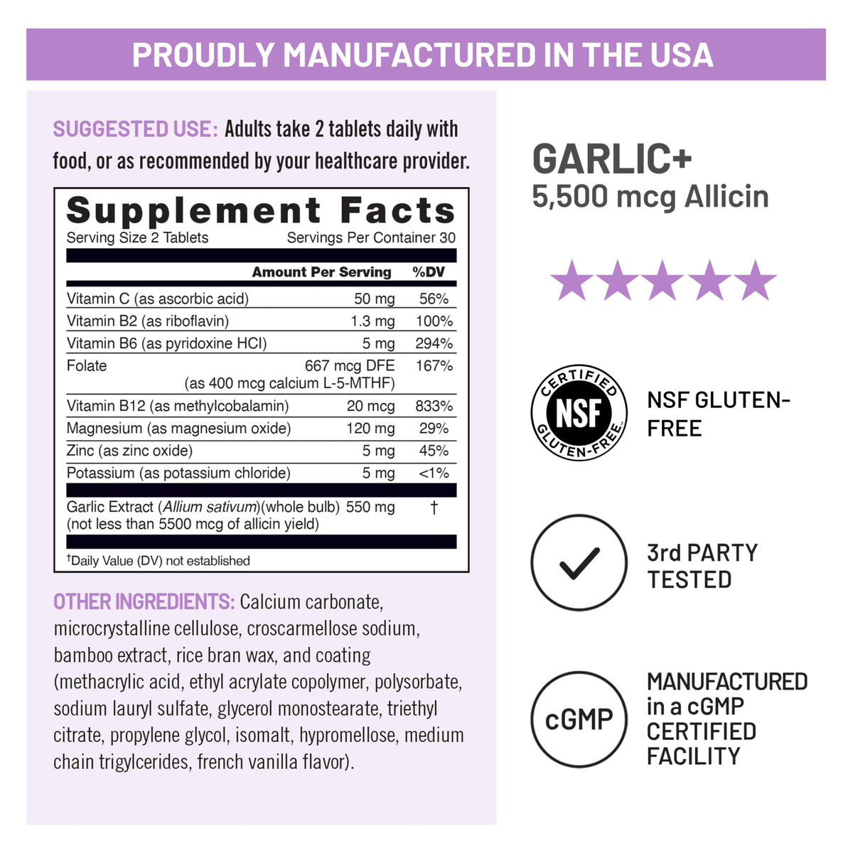 Garlic Extract 5,500 mcg Vegan Tablets 60 Count S211