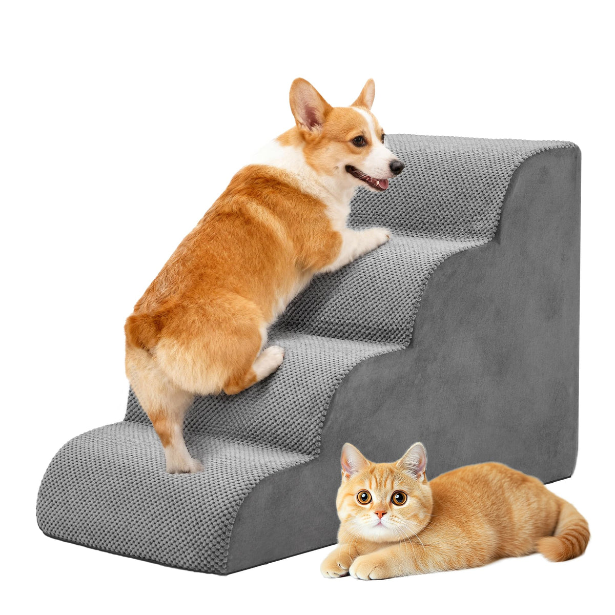 Grey 4-Step Curved Pet Dog Stairs R801