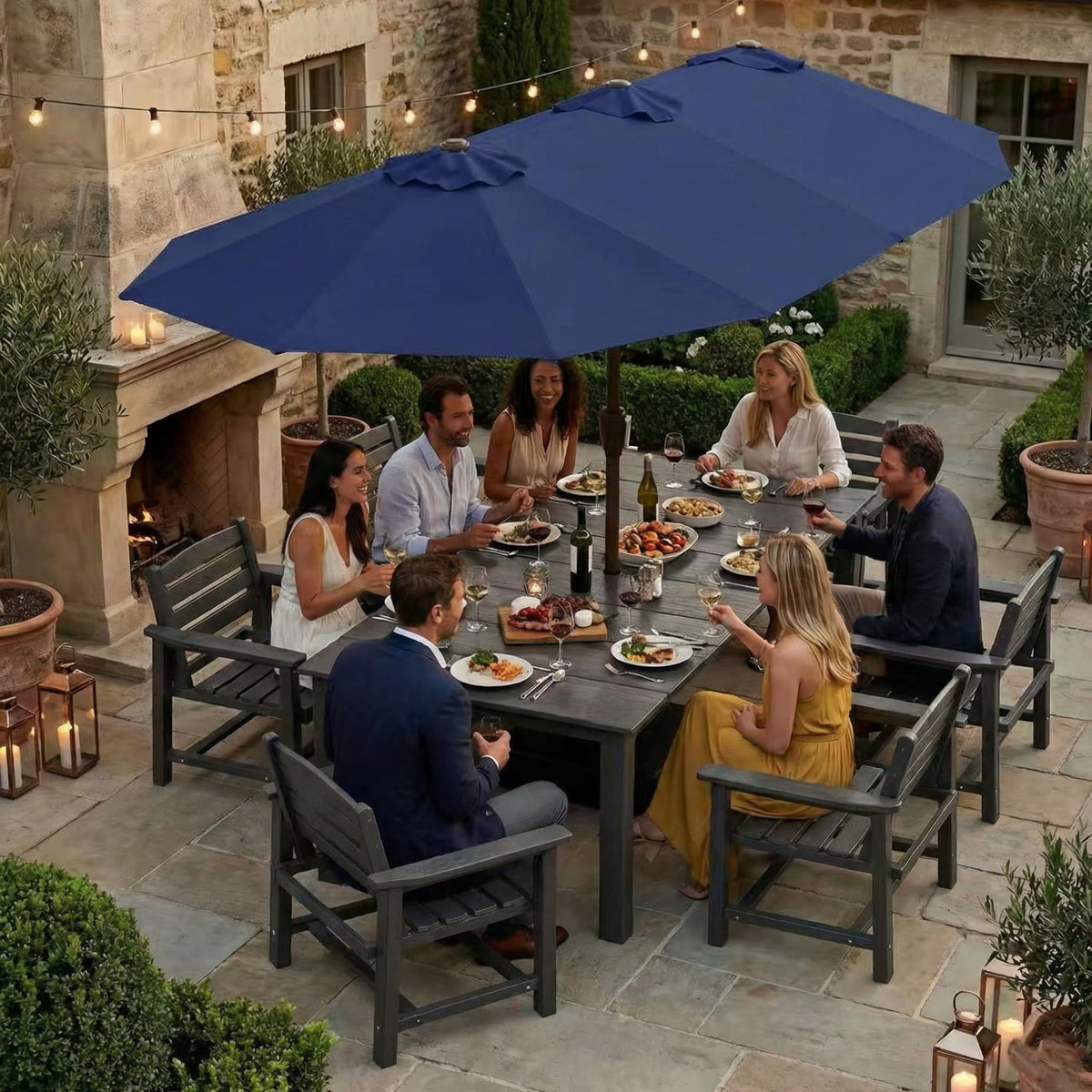 15ft Double-Sided Rectangle Patio Umbrella with Base T449312