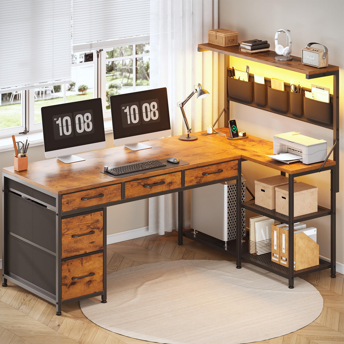 47.2" Reversible L Shaped Office Desk with Drawers F607
