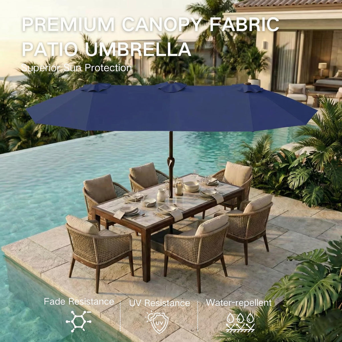 15ft Double-Sided Rectangle Patio Umbrella with Base T449312