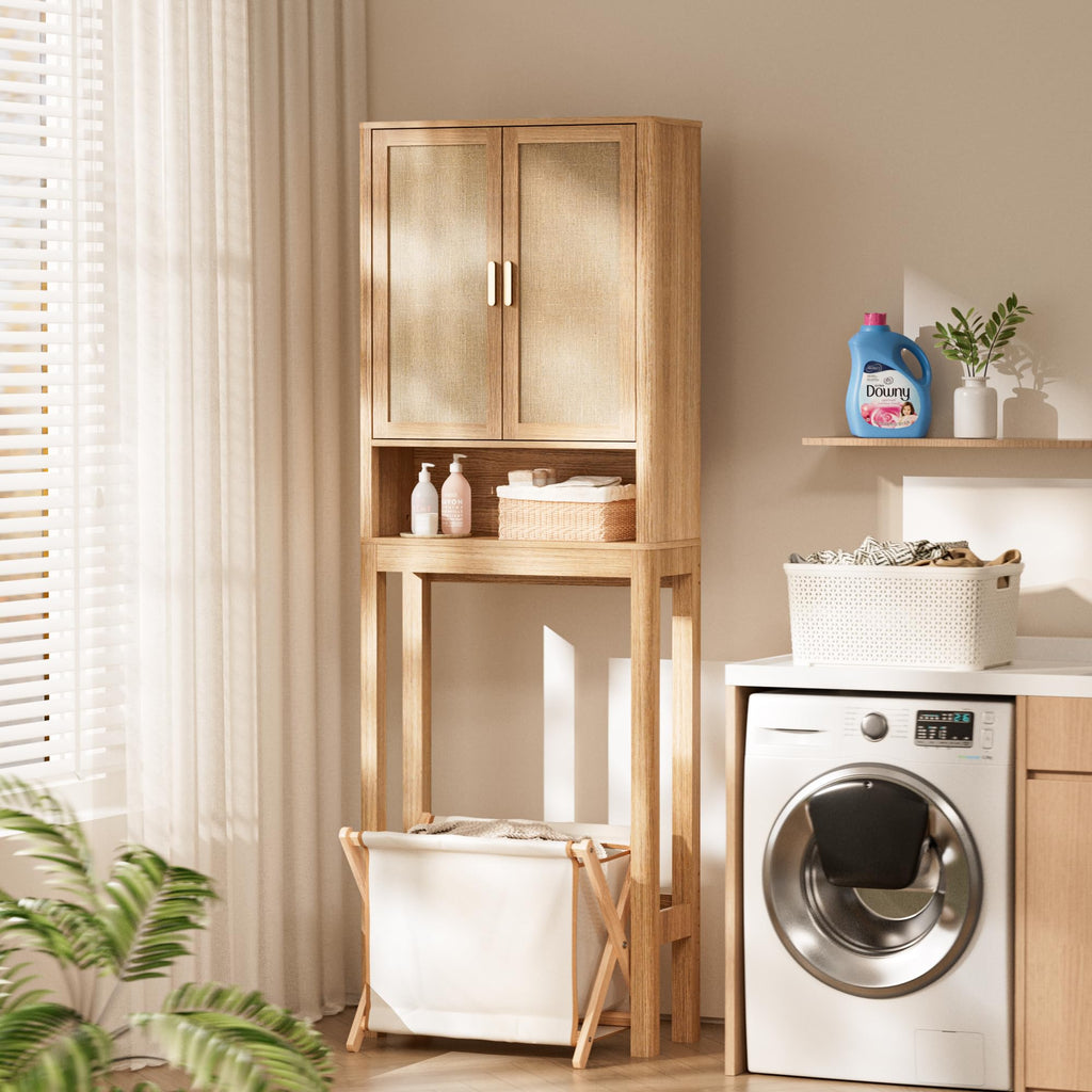 Over the Toilet Storage Cabinet with Rattan Doors R270