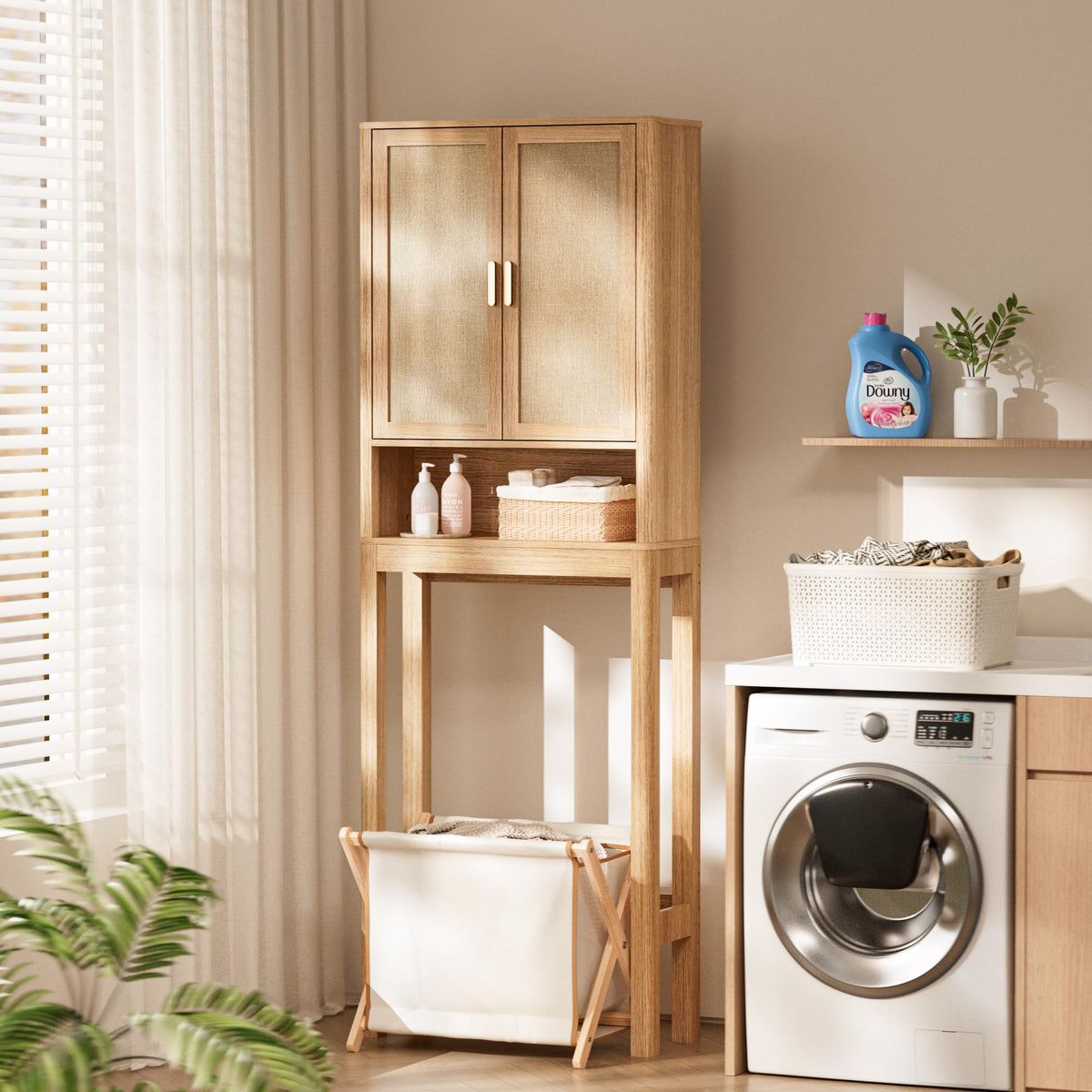 Over the Toilet Storage Cabinet with Rattan Doors R270