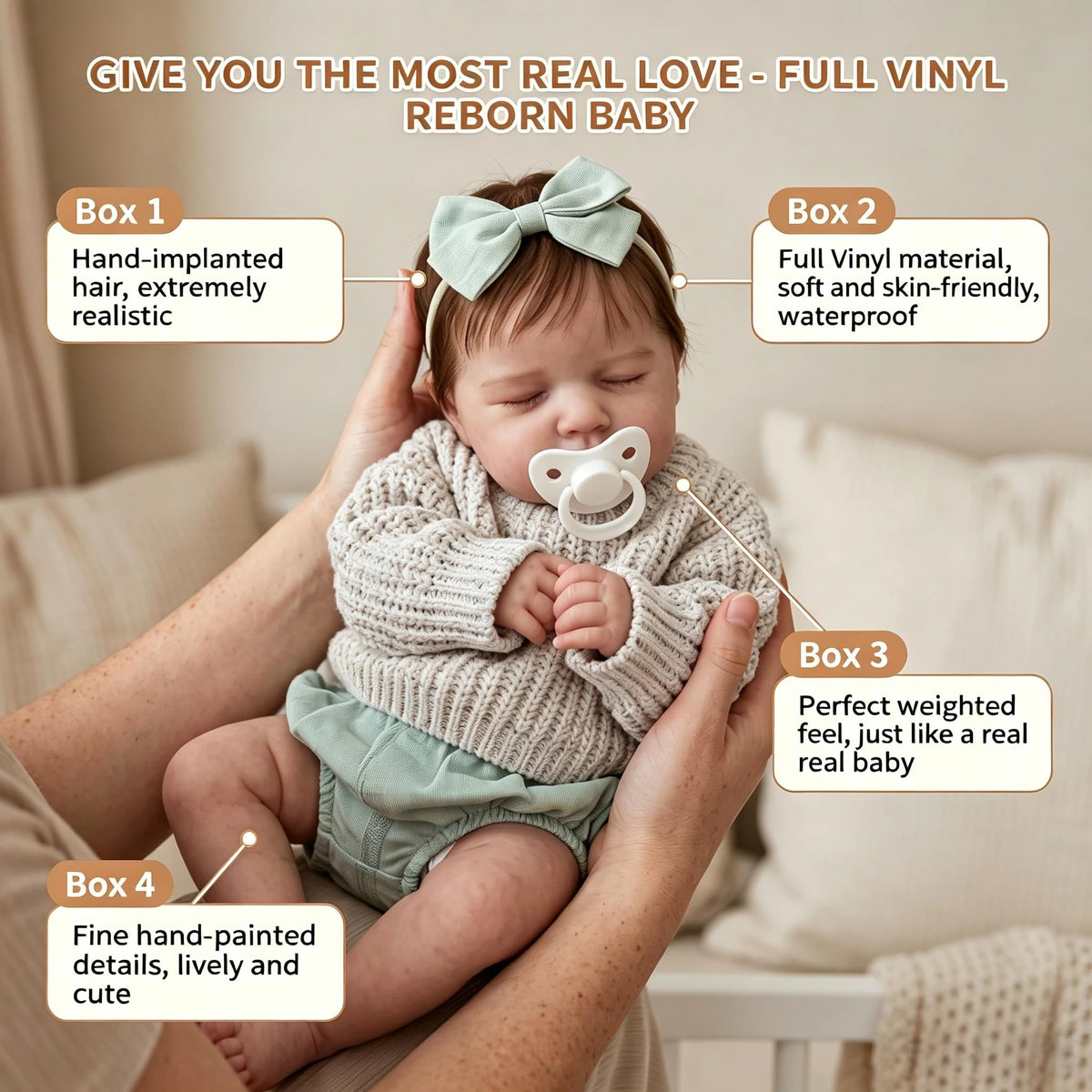 20 Inch Full Vinyl Realistic Reborn Baby Doll M36550