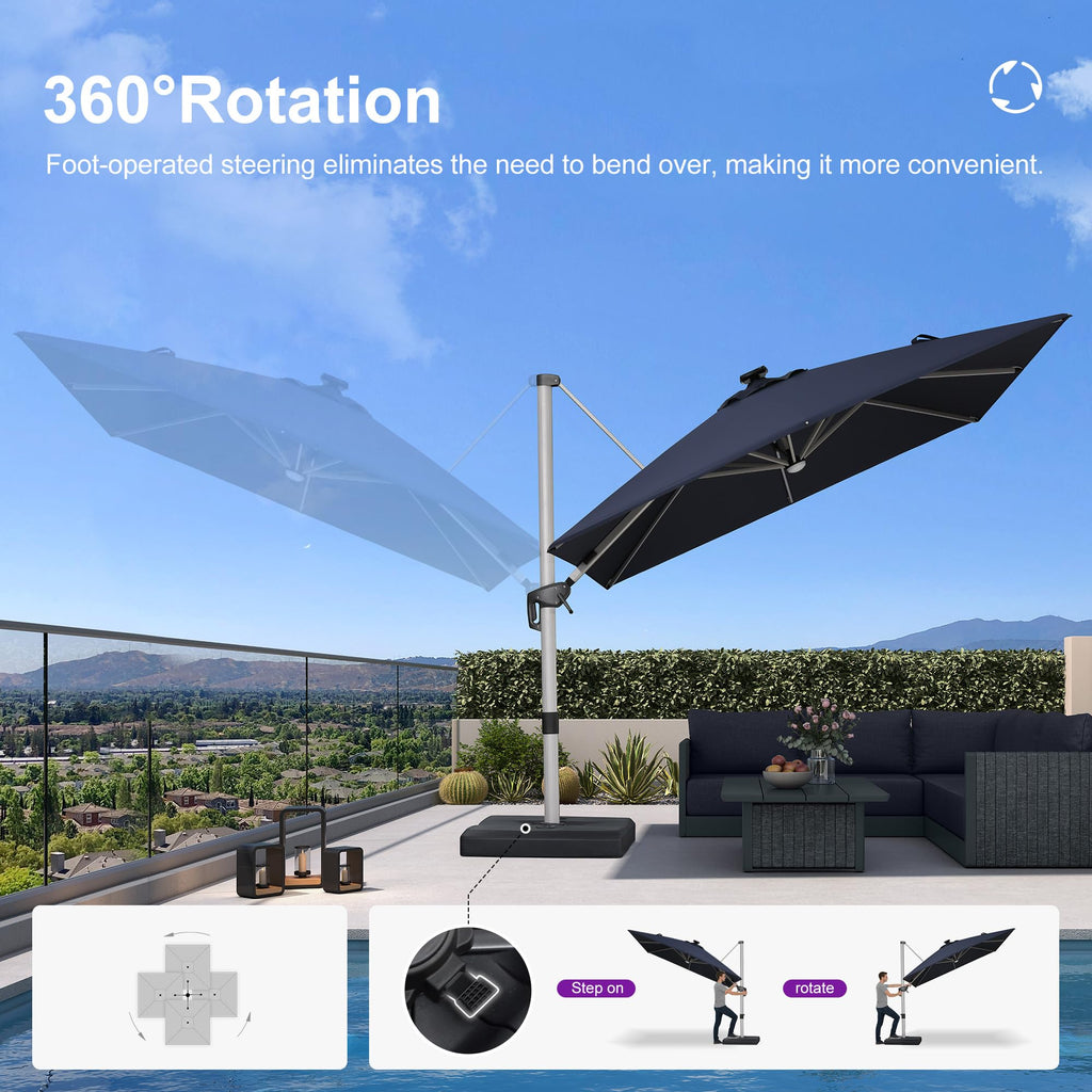 Navy Blue 10' X 10' Solar LED Patio Umbrella with Base J448268