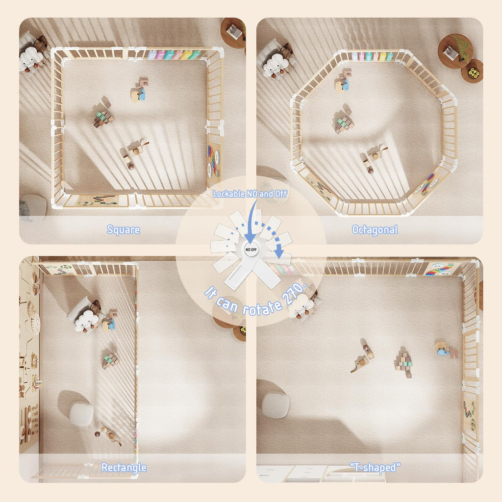 Foldable Wood Baby Playpen with Built-in Toys 57"x57" E3287