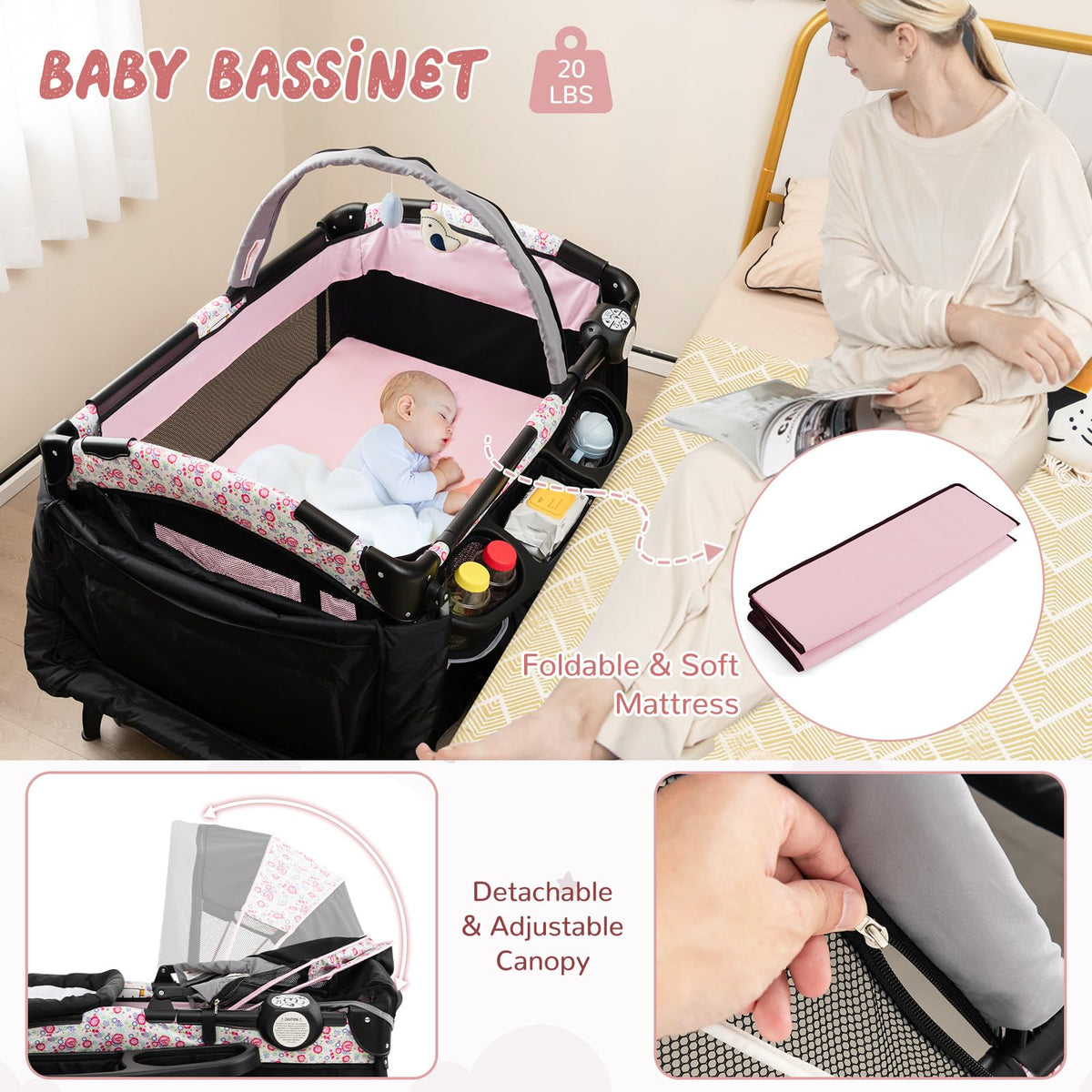 4 in 1 Portable Baby Playpen with Bassinet M9252