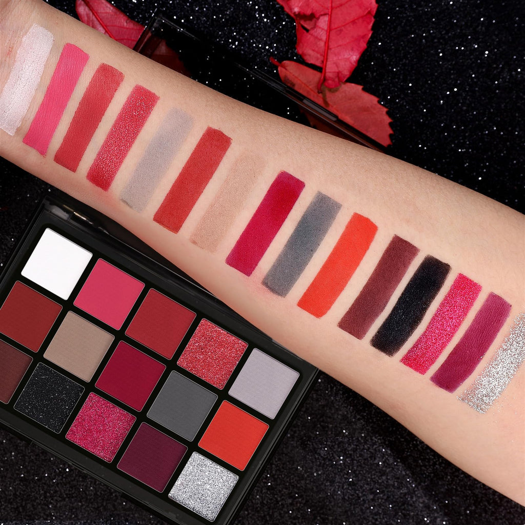 Red 15 Colors Shimmer Matte Glitter Metallic Eyeshadow Palette R6726