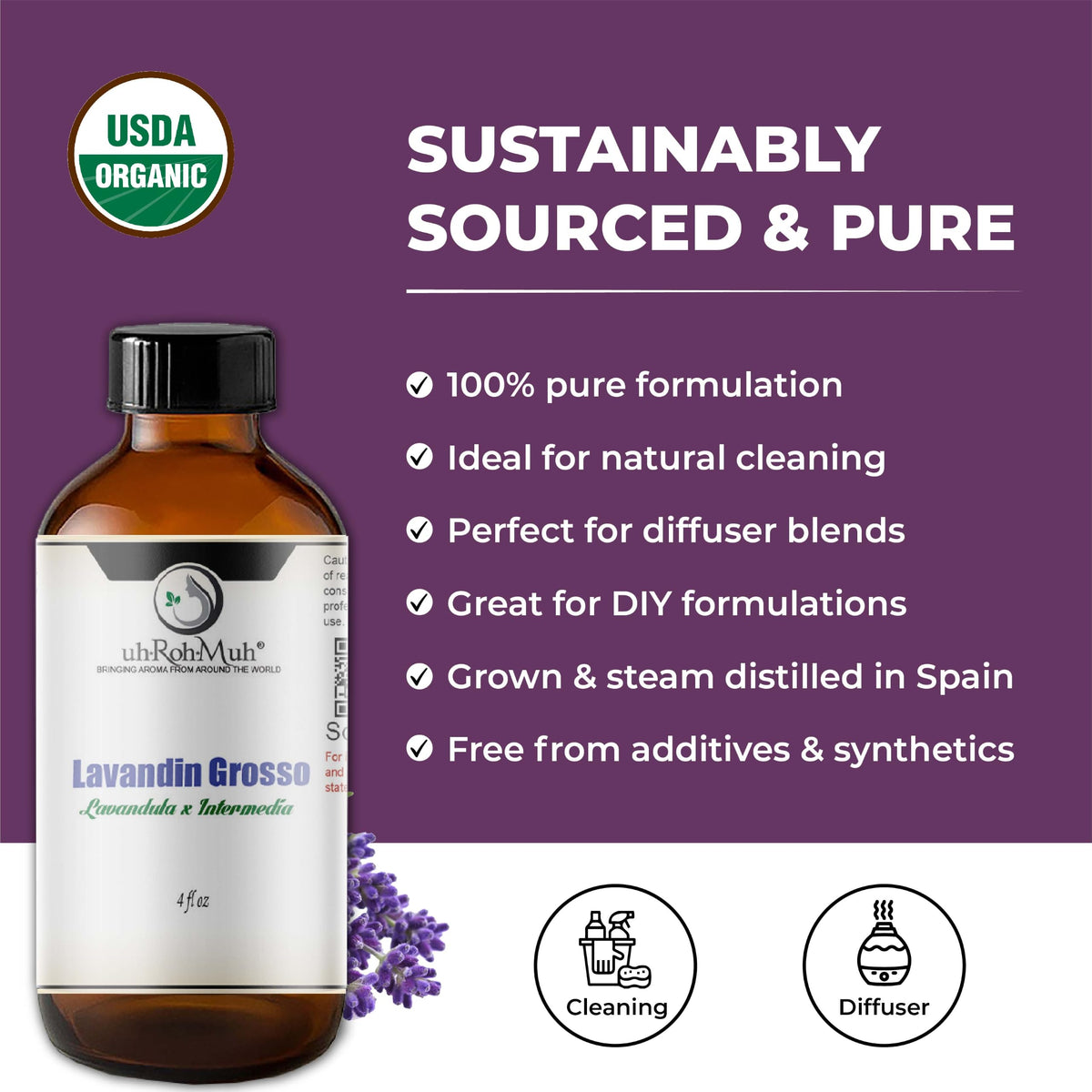 Organic Lavandin Grosso Essential Oil 4 Fl Oz U98368