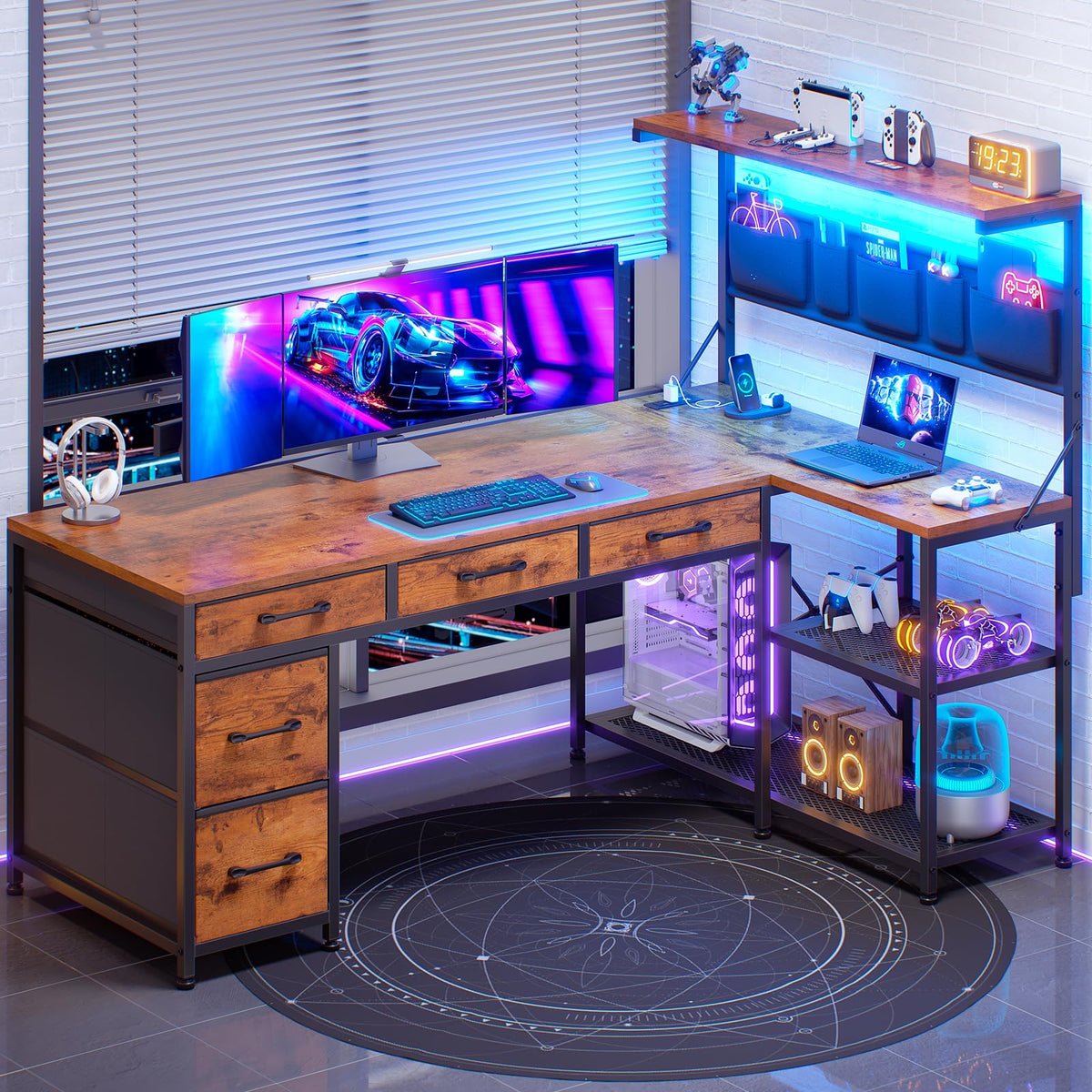 47.2" Reversible L Shaped Office Desk with Drawers F607