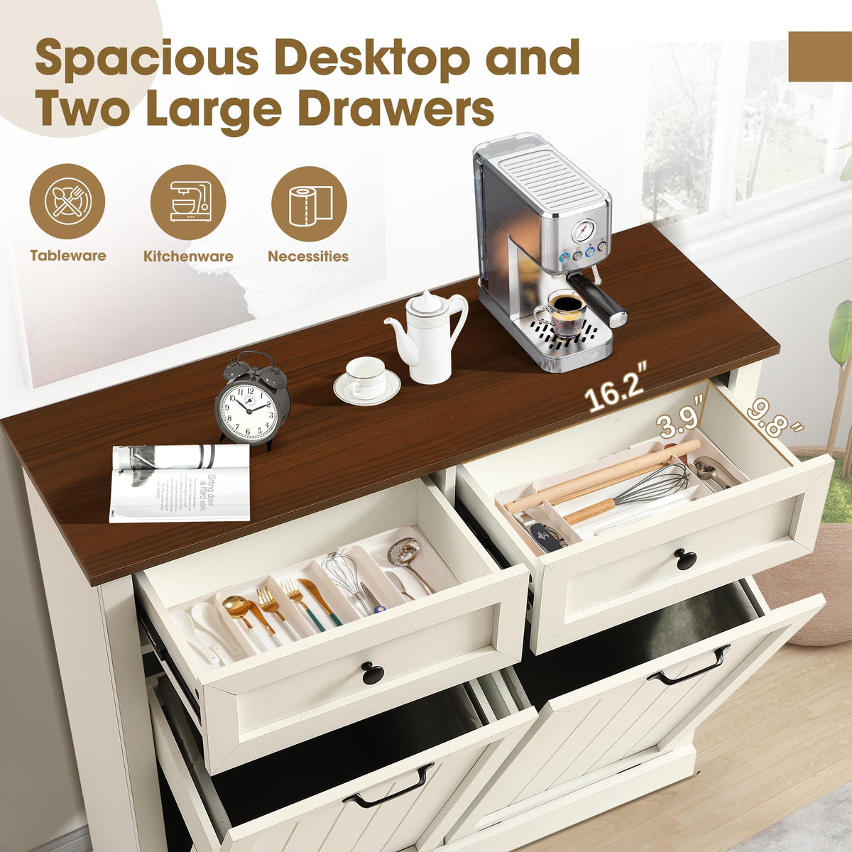 Double Laundry Hamper Cabinet with 2 Drawer U8857