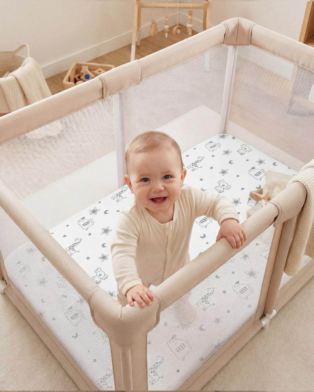 Baby Pack and Play Sheets Fitted 38x26 White Dark Gray C3660