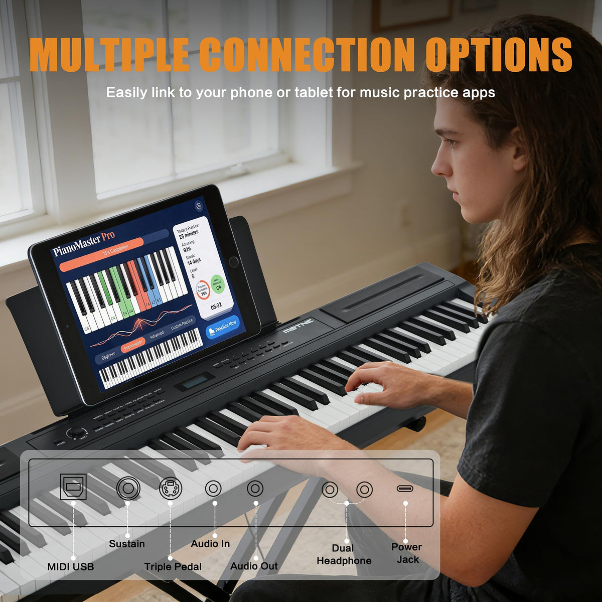 88 Key Weighted Hammer Action Digital Piano with Stand and 3 Pedal Unit T2802