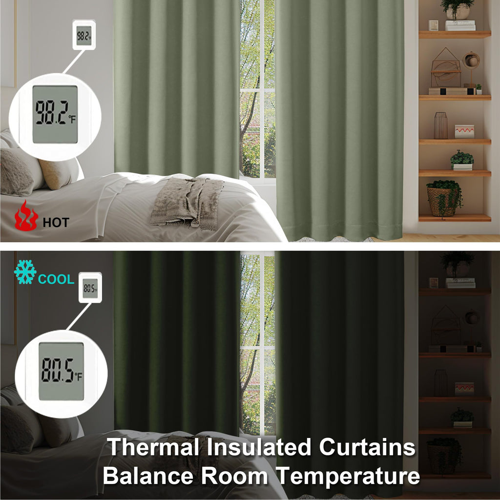 Sage Green Blackout Curtains, 72 Inch, 2 Panels Set Y895