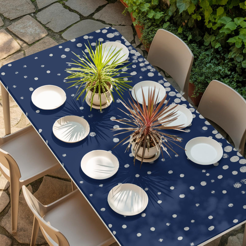 Silver Speckle Fitted Rectangle Tablecloth 32" x 72" Navy Blue Elastic Waterproof Table Cover G48136