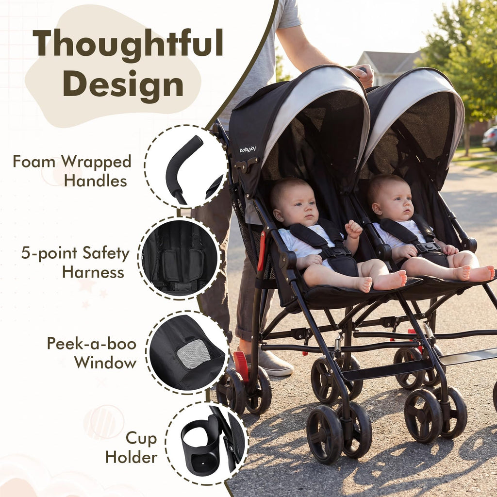 Lightweight Double Umbrella Stroller with Cup Holder and Adjustable Canopy Q1113