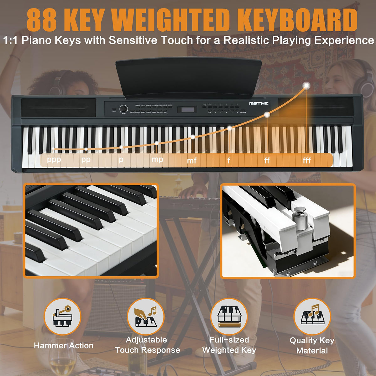 88 Key Weighted Hammer Action Digital Piano with Stand and 3 Pedal Unit T2802