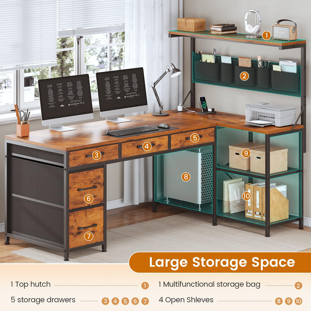 47.2" Reversible L Shaped Office Desk with Drawers F607
