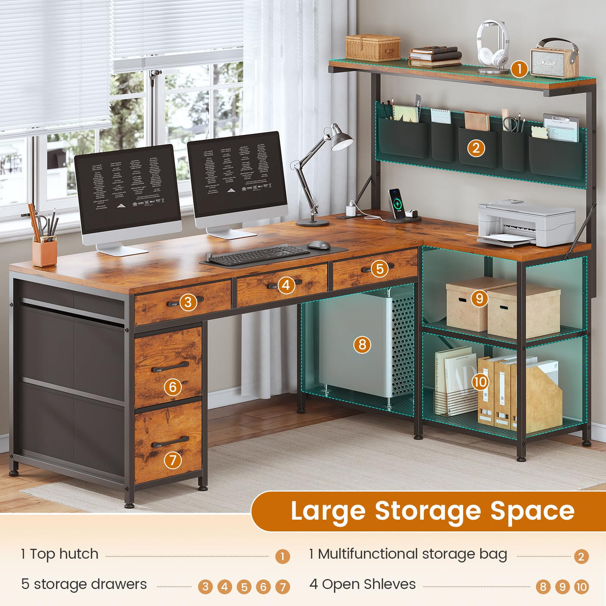 47.2" Reversible L Shaped Office Desk with Drawers F607