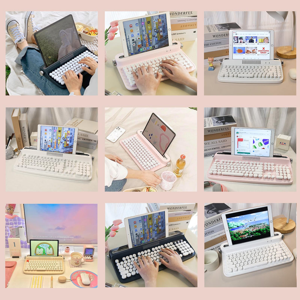 Wireless Retro Typewriter Bluetooth Keyboard Baby Pink W7562