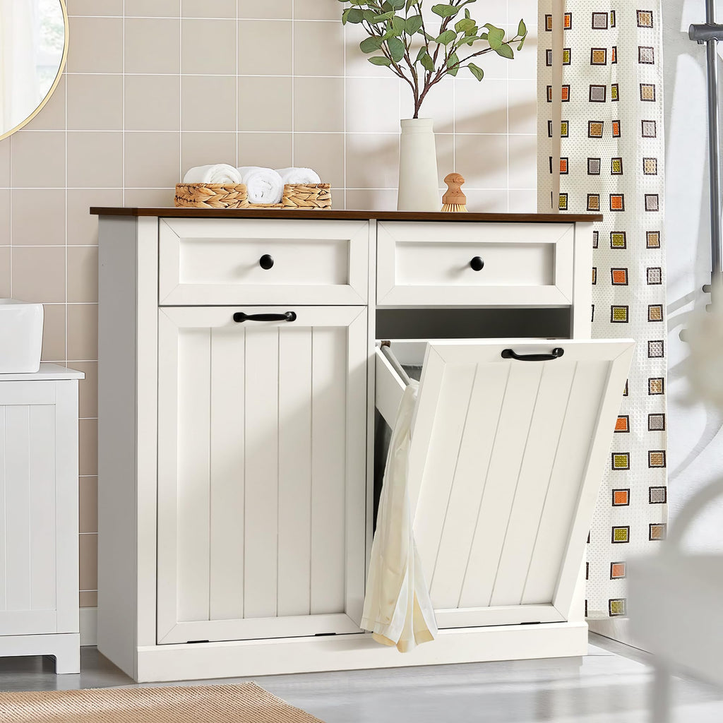 Double Laundry Hamper Cabinet with 2 Drawer U8857