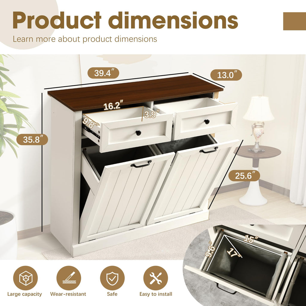Double Laundry Hamper Cabinet with 2 Drawer U8857