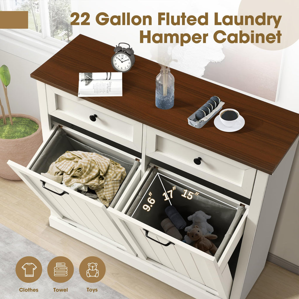 Double Laundry Hamper Cabinet with 2 Drawer U8857