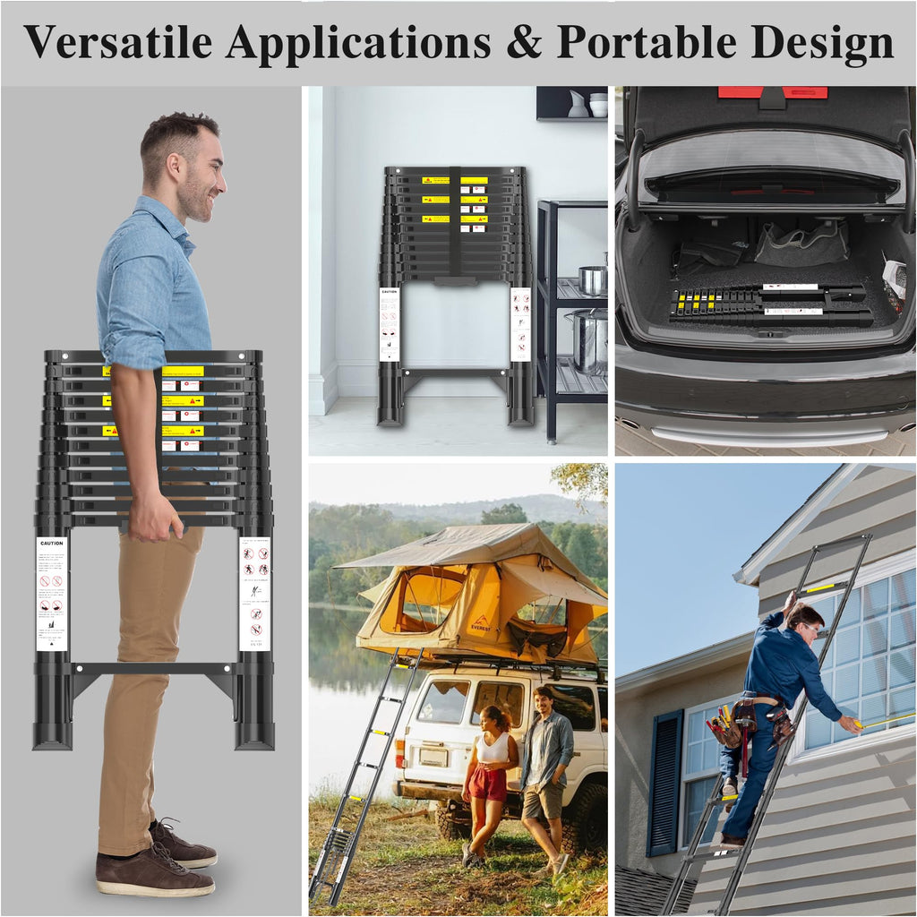 12.5 FT Black Aluminum Telescoping Ladder W2594