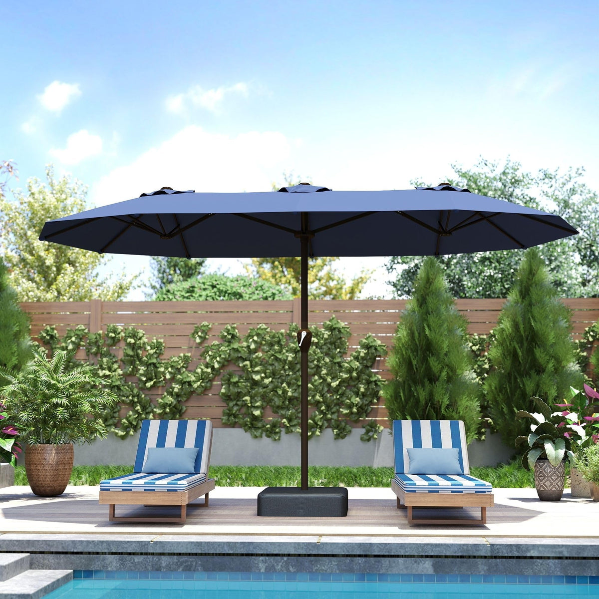 15ft Double-Sided Rectangle Patio Umbrella with Base T449312