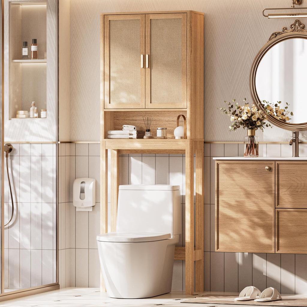 Over the Toilet Storage Cabinet with Rattan Doors R270