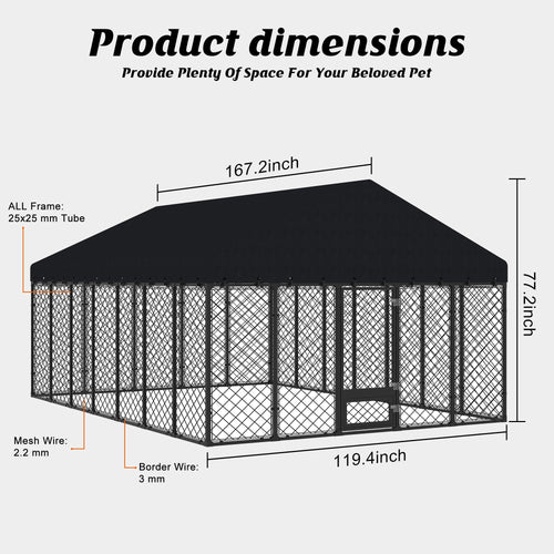 10x14FT Outdoor Dog Kennel with Roof W84852