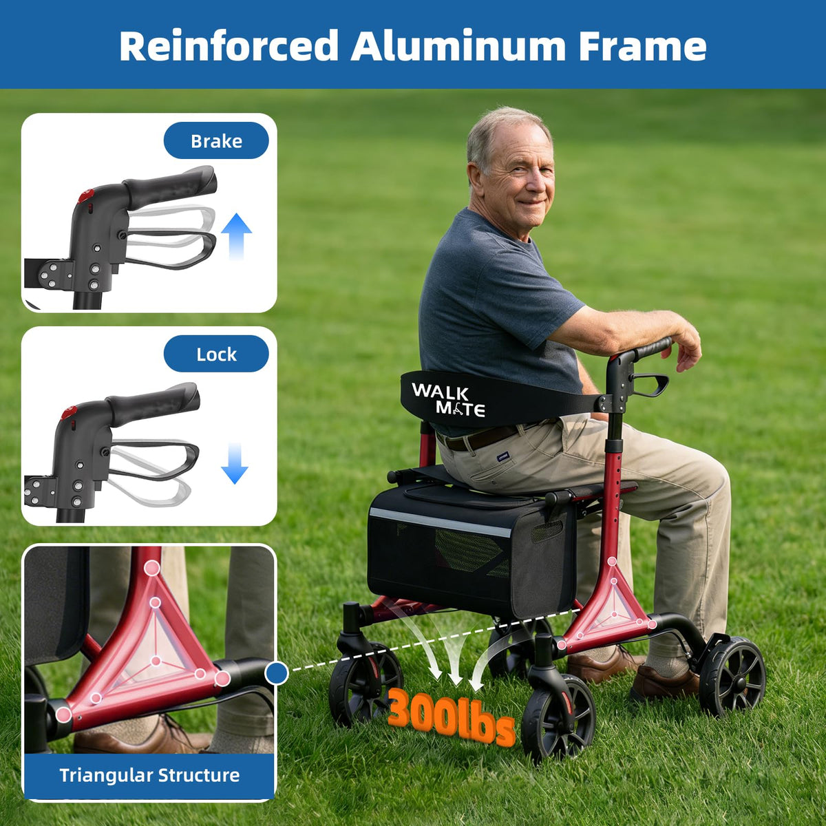 Lightweight Foldable Rollator Walker with Seat O11437