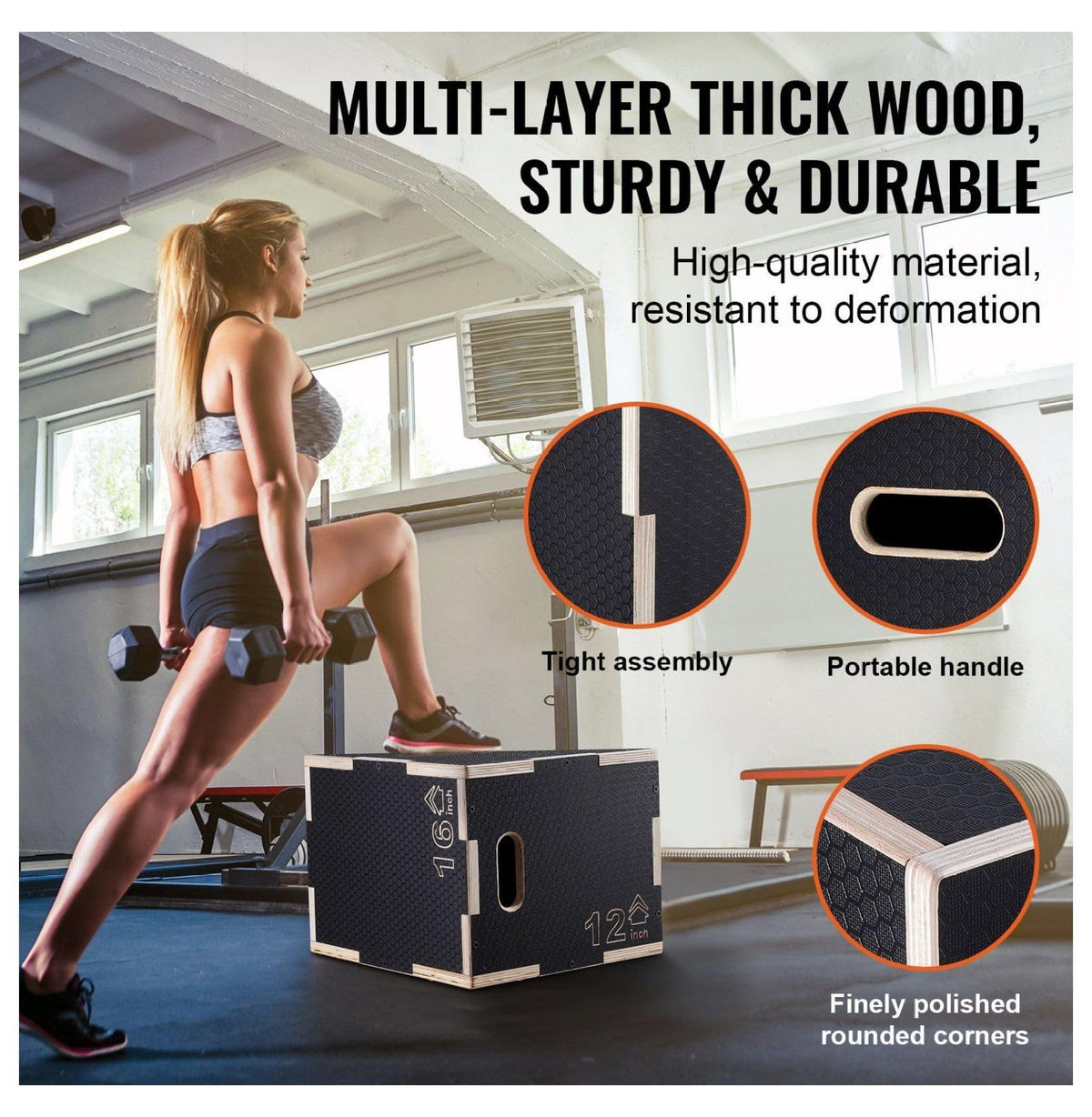16/14/12 Inch Wooden Plyometric Jump Box L7298