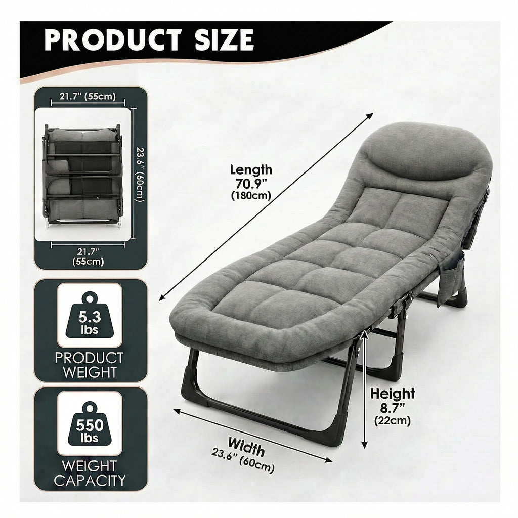 Folding Camping Cot with Mattress and Pillow, Grey B5837
