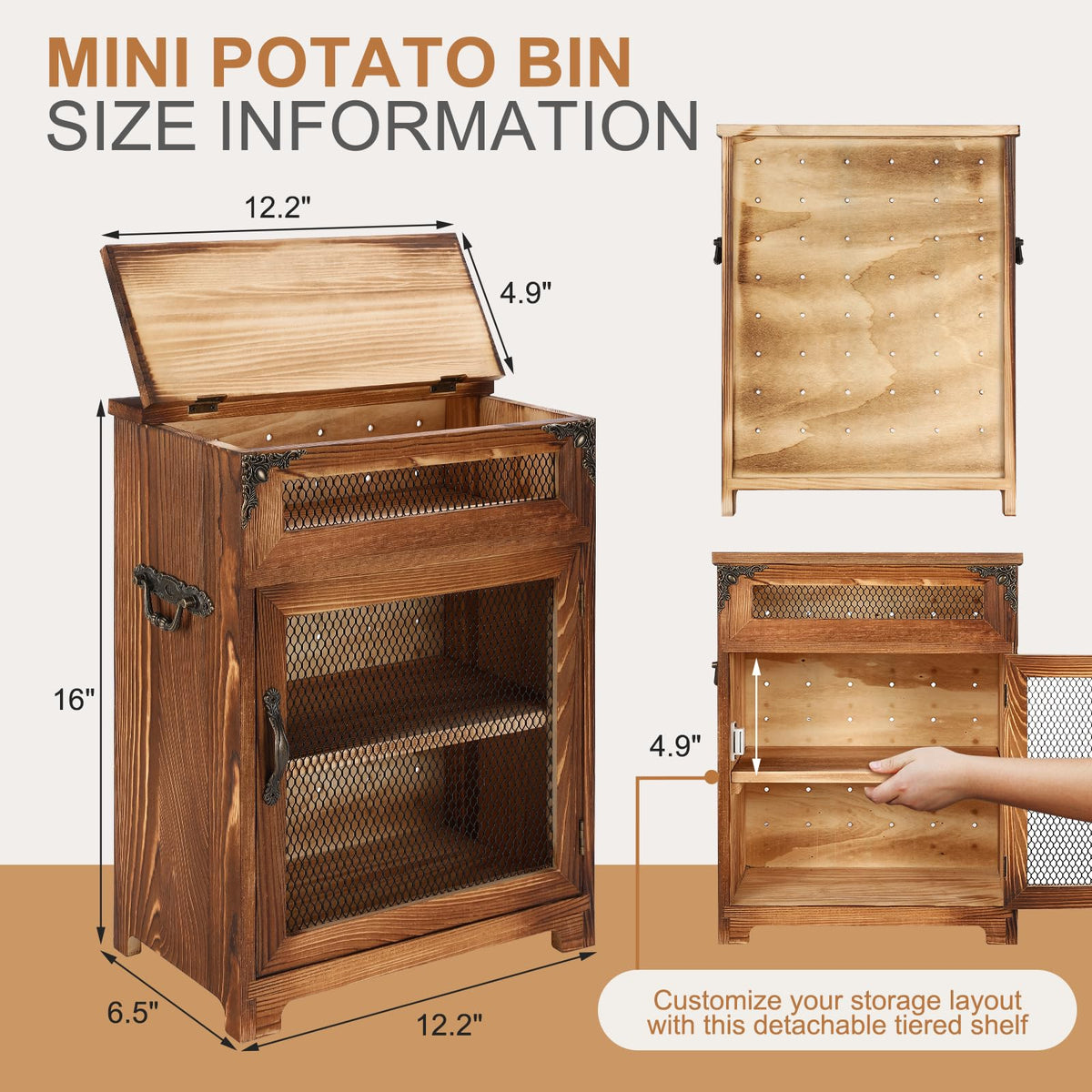 Potato and Onion Storage Bin Wooden Storage Box V615428
